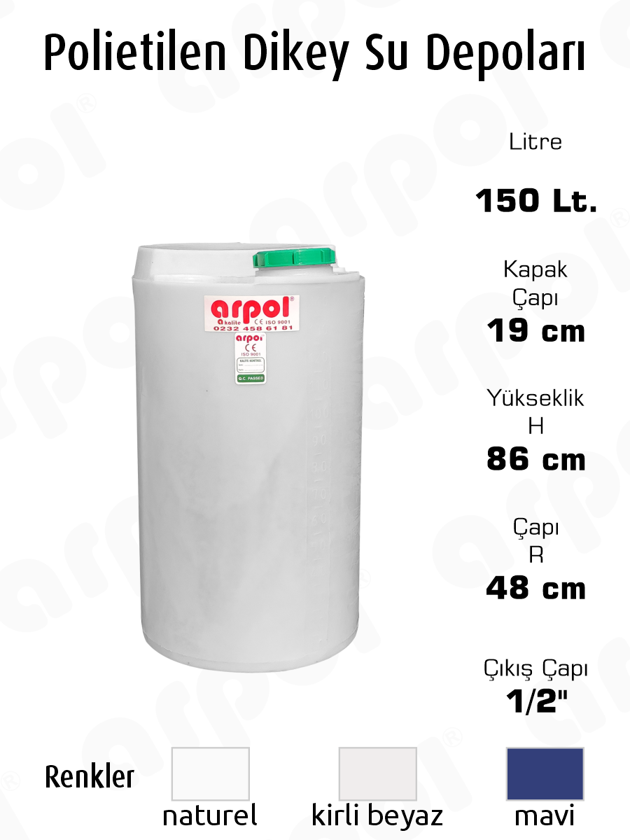 polietilen dikey su depolar� 150 lt